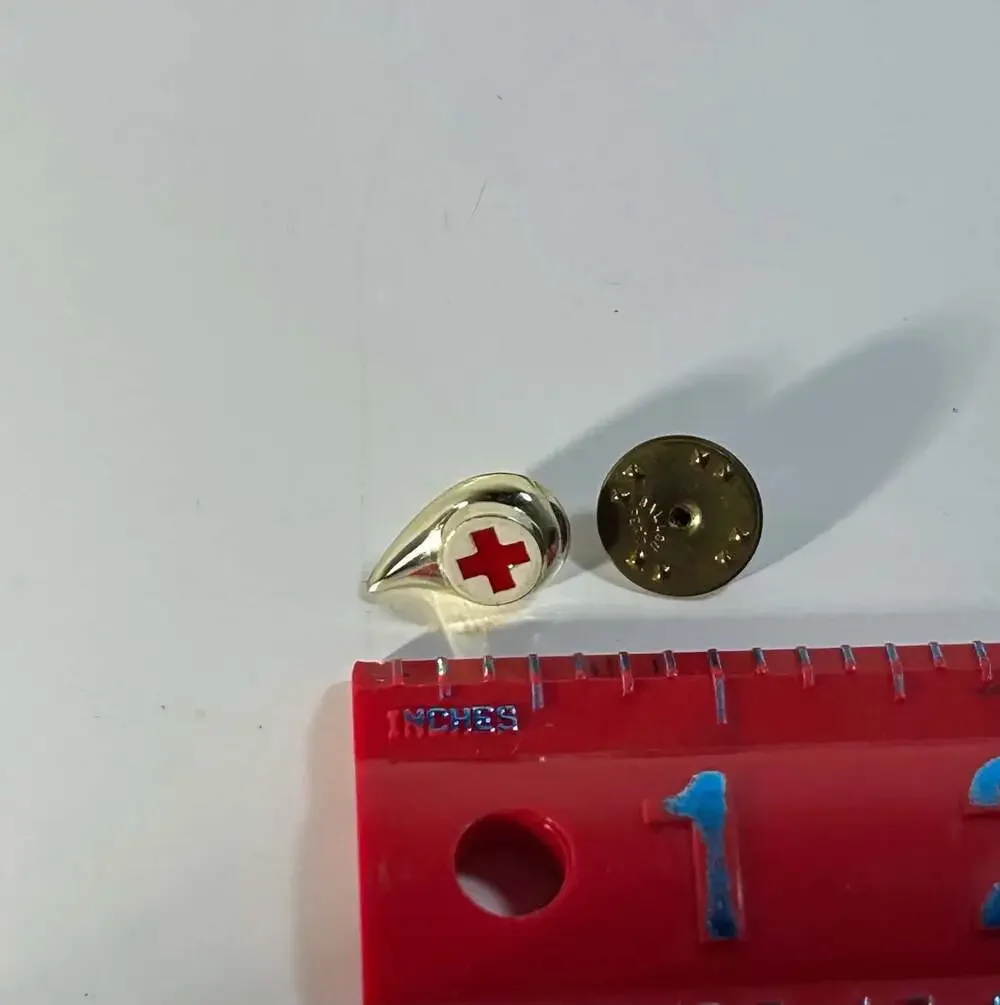 Red Cross Donor Drop Pin gold tone enamel